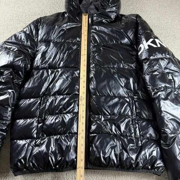 DKNY Water Resistant Ultra Loft Hooded Logo Shiny Puffer Jacket Black Men’s XL - Picture 4 of 7